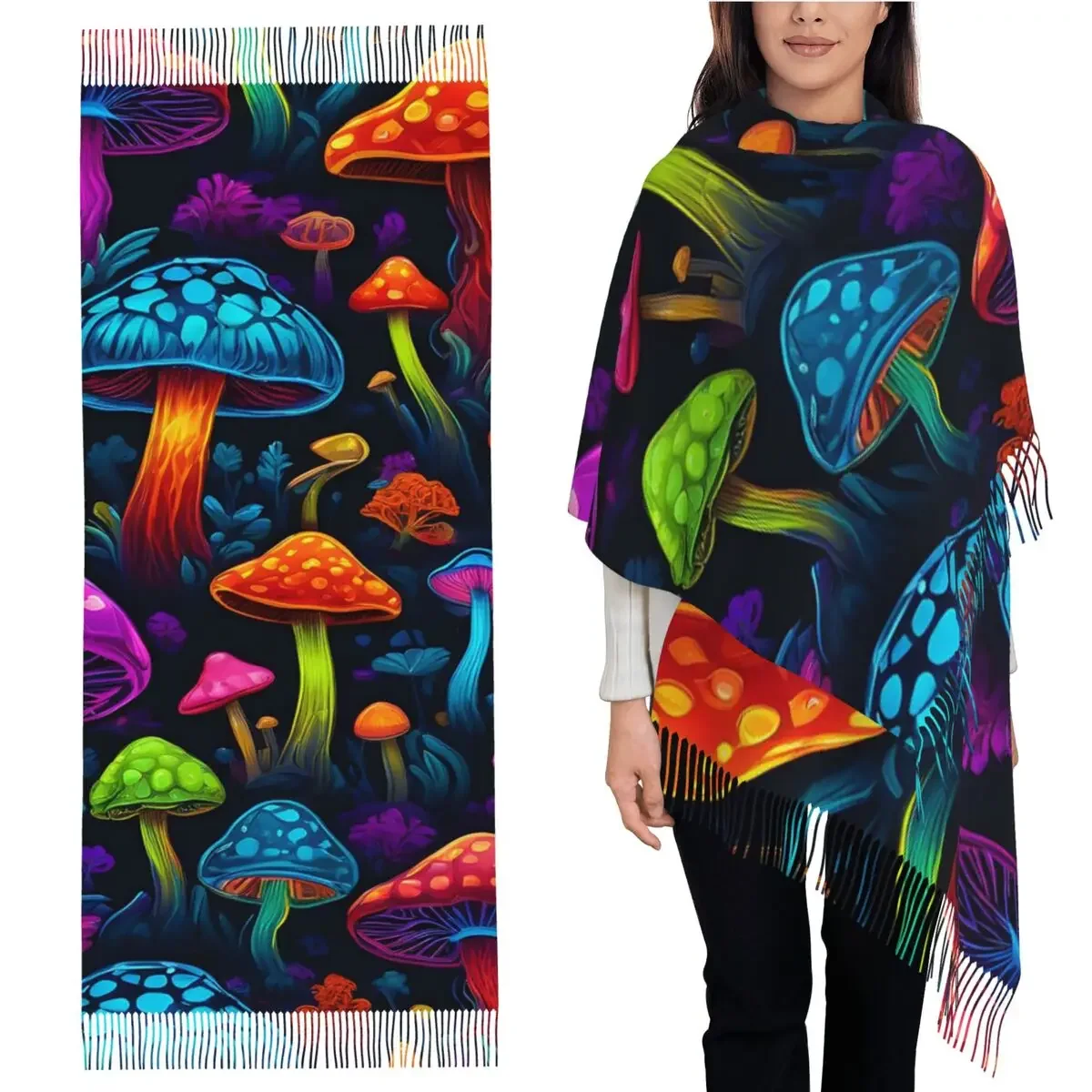 

Психоделический волшебный шарф с принтом грибов, лавовый шарф, шарфы с кисточками, женские мягкие теплые шали и накидки, длинная осенне-зимняя шаль