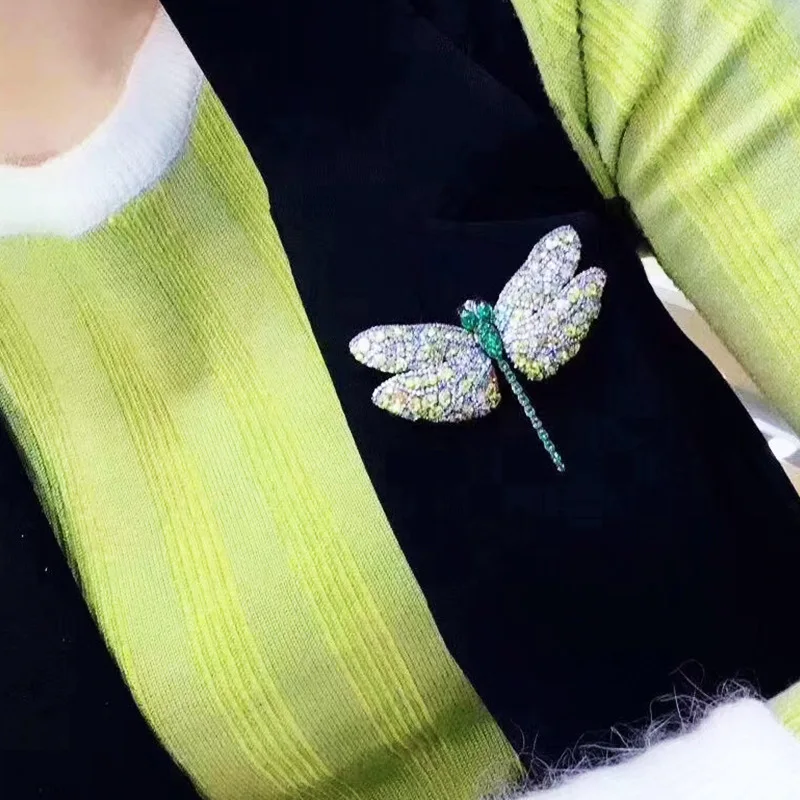 925 Sterling Silver Luxury Jewelry Colorful Dragonfly Retro Style Sweater Cardigan Brooches Fine Jewelry Accessories  For Women