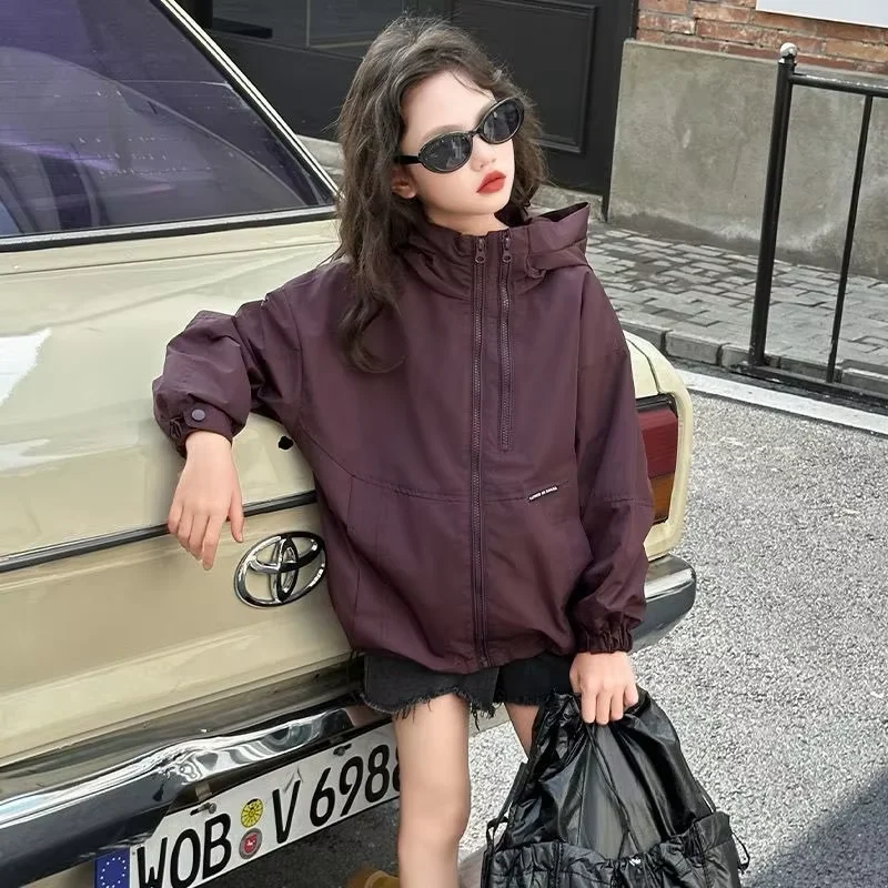 Spring and Autumn Girls' Jacket Fashion 2026 New Style Children's Casual Hooded Coat Kids Teen Storm Trooper 120-170CM