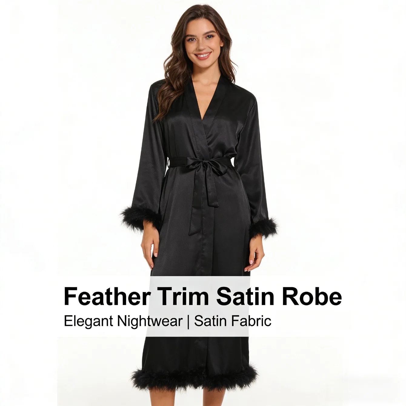 

Breathable Casual New European - American Robe Solid - Color Feather Long - Sleeve Fashionable Loungewear for Outdoor Wear