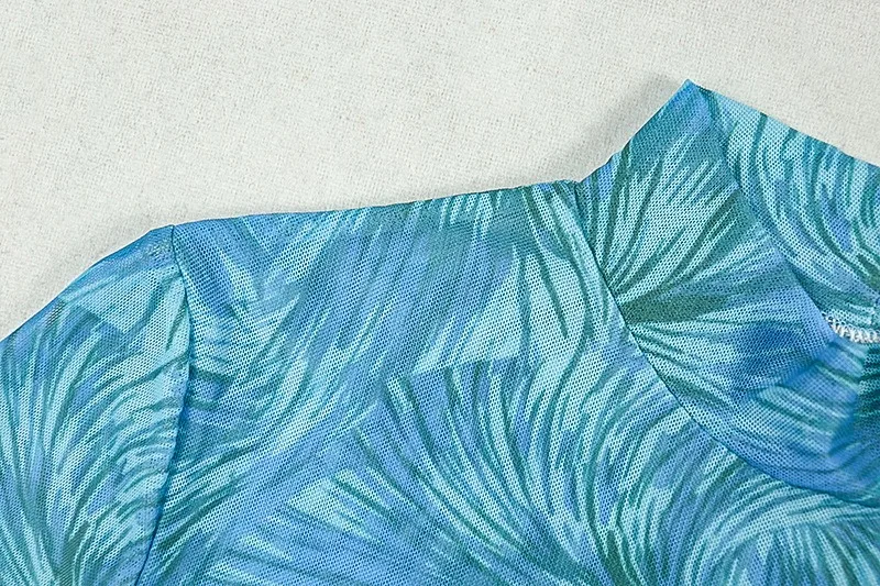 

Women's Floral Print Turtleneck Long Sleeve A-Line Long Dress, Gauze Spliced, Slight Perspective