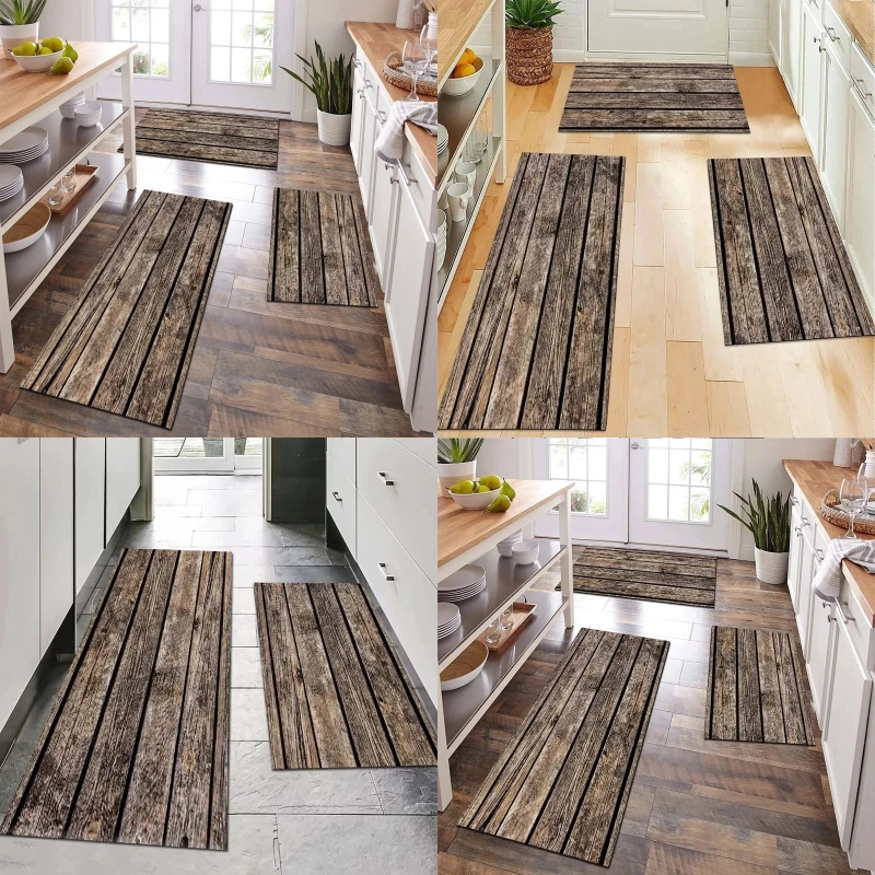 Wood Striped Carpet Kitchen Rug Thin Door Mat Long Floor Mat Laundry Room Carpet Living Room Carpet Rug Bedroom Home