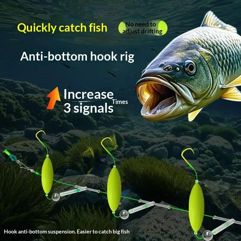 Three Hook Carp Fishing Hair Rigs Anti-Bottom Suspension Durable Pre-Tied Fishing Hooks for Freshwater  Fishing
