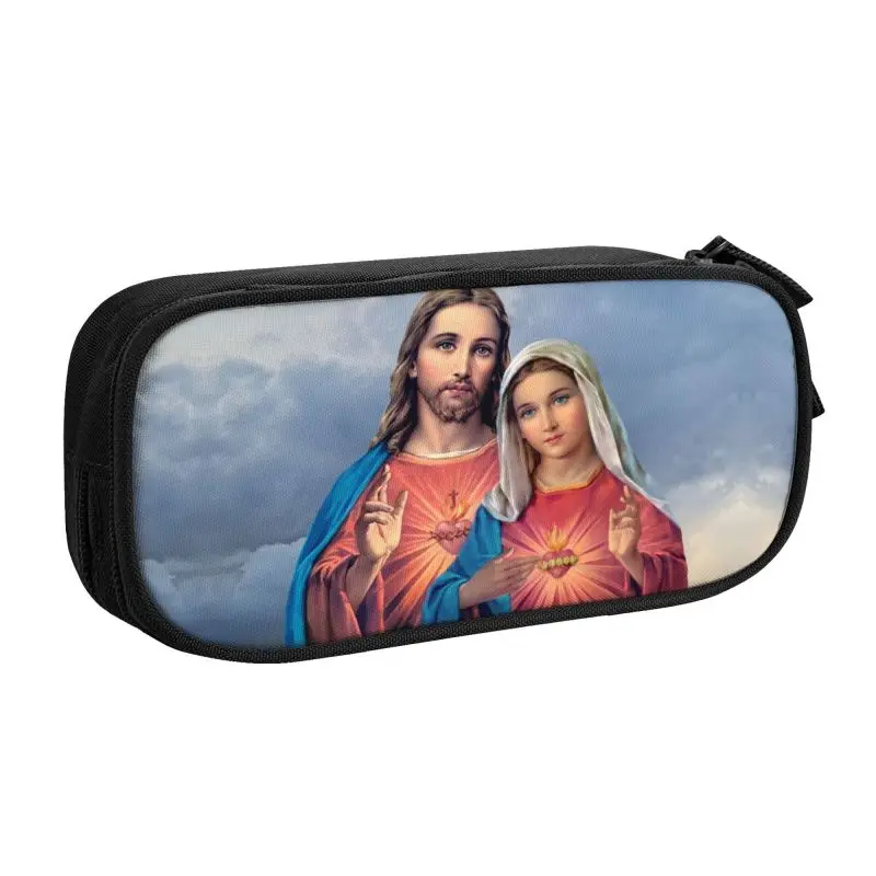 Customized Virgin Mary Sacred Immaculate Hearts Pencil Case Boy Large Capacity Catholic Jesus Mary Pencil Bag Student School