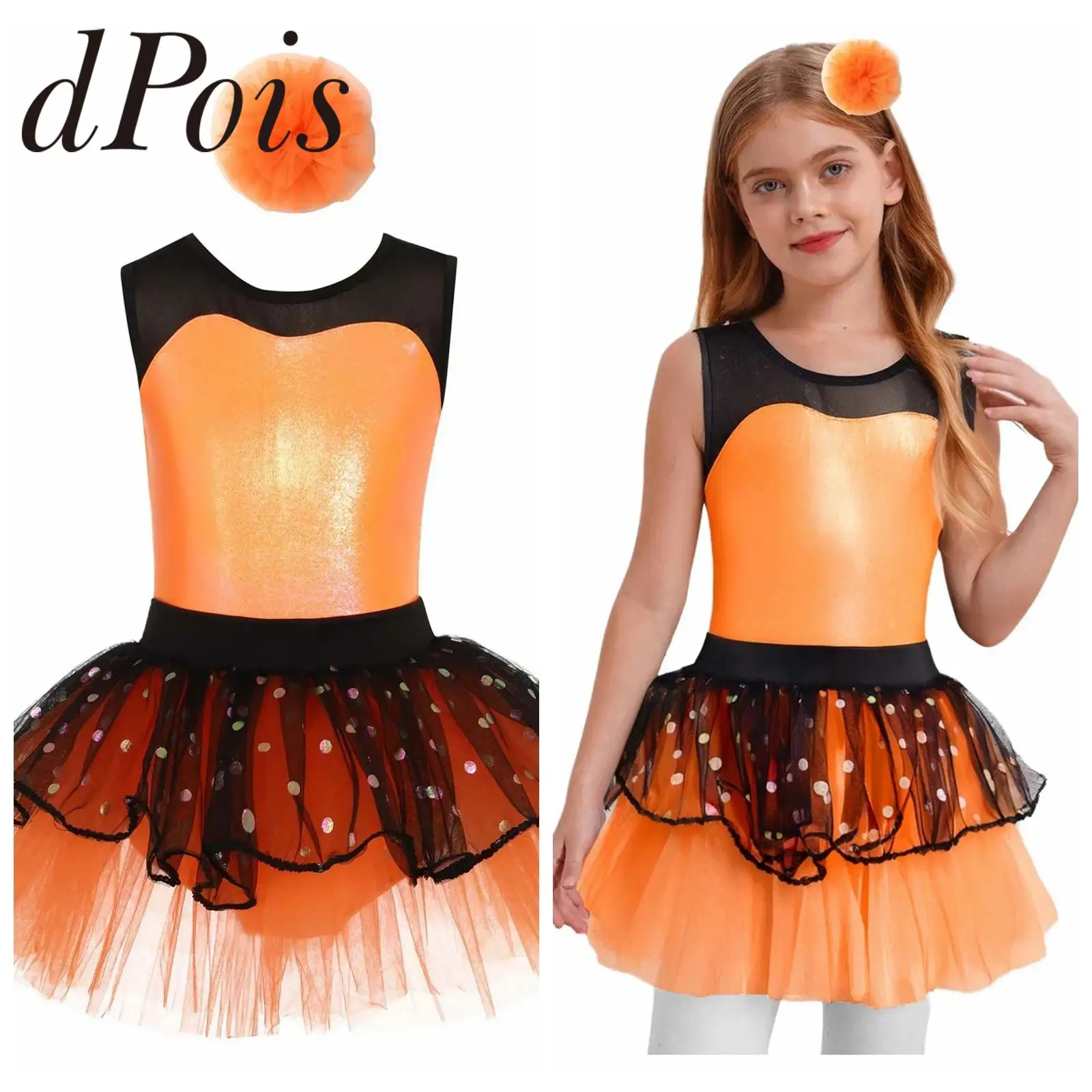 

Childrens Girls Tutu Dress with Headwear Kids Party Metallic Gown Dance Outfits Carnival Dress Stage Show Performance Costume