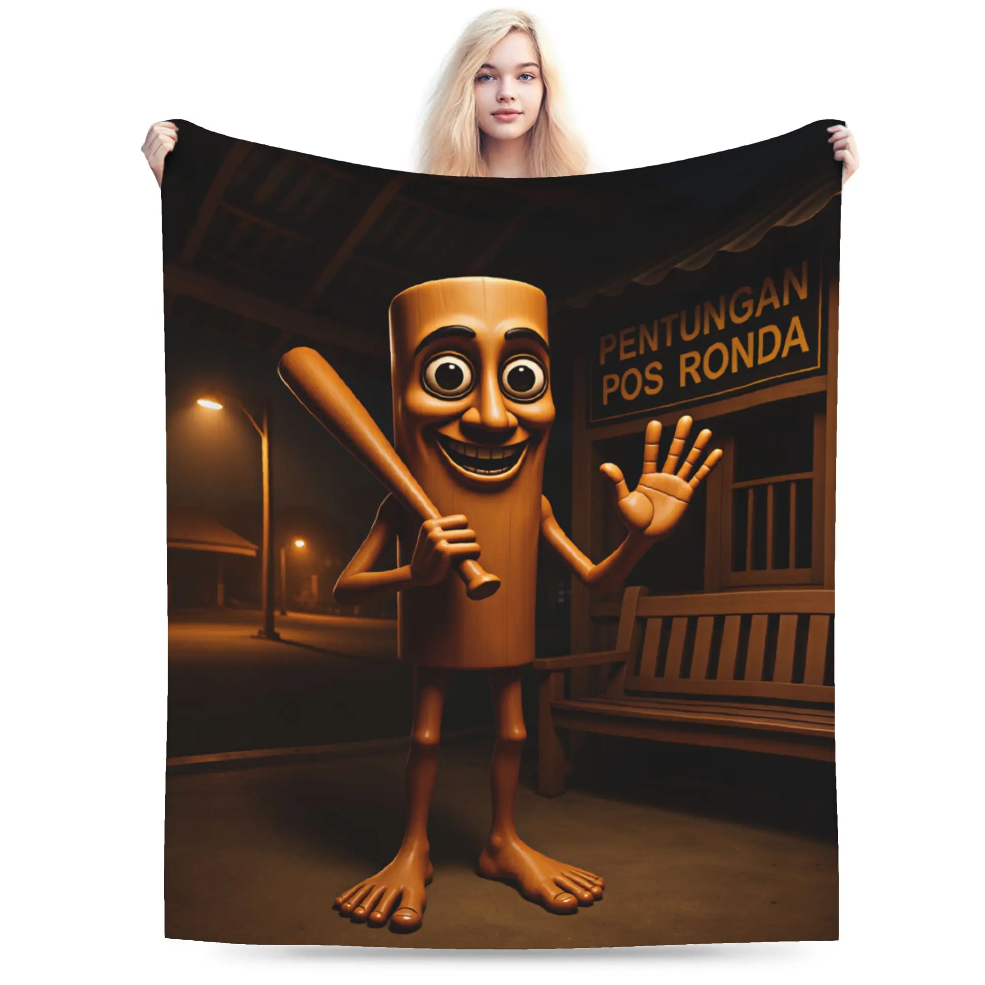 Tung Tung Sahur Night Patrol Guard Cartoon Blanket Winter Warm Soft Throw Blanket For Adults Outdoor Flannel Bedspread Bed Cover