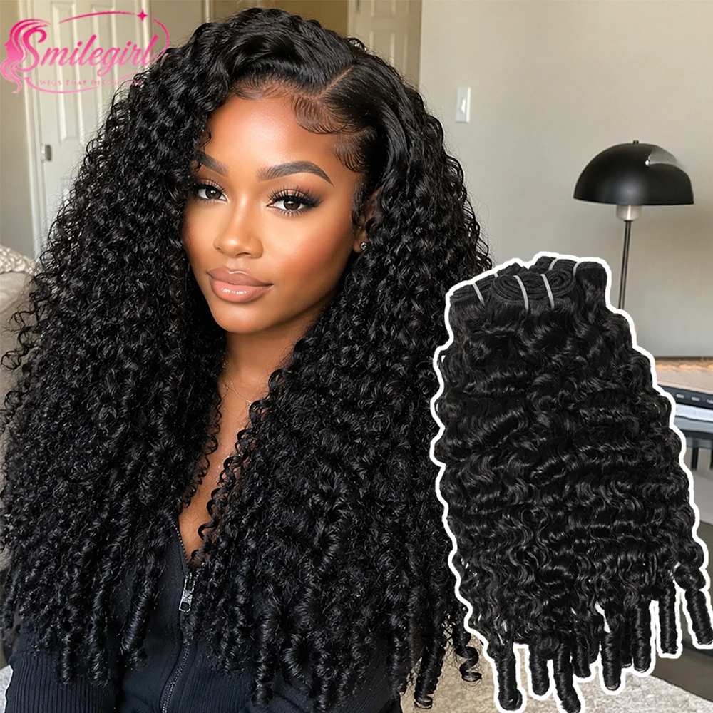Smilegirl Human Hair Bundles Burmese Curly Extensions 1/3/4 Pcs  Human Hair With Spiral Curly #1B Natural Color Bundles for Black Women