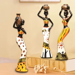 Set di 3 figura femminile africana ragazza scultura astratta ornamento Tribal Lady Figurine donna statua Home Office decorazione