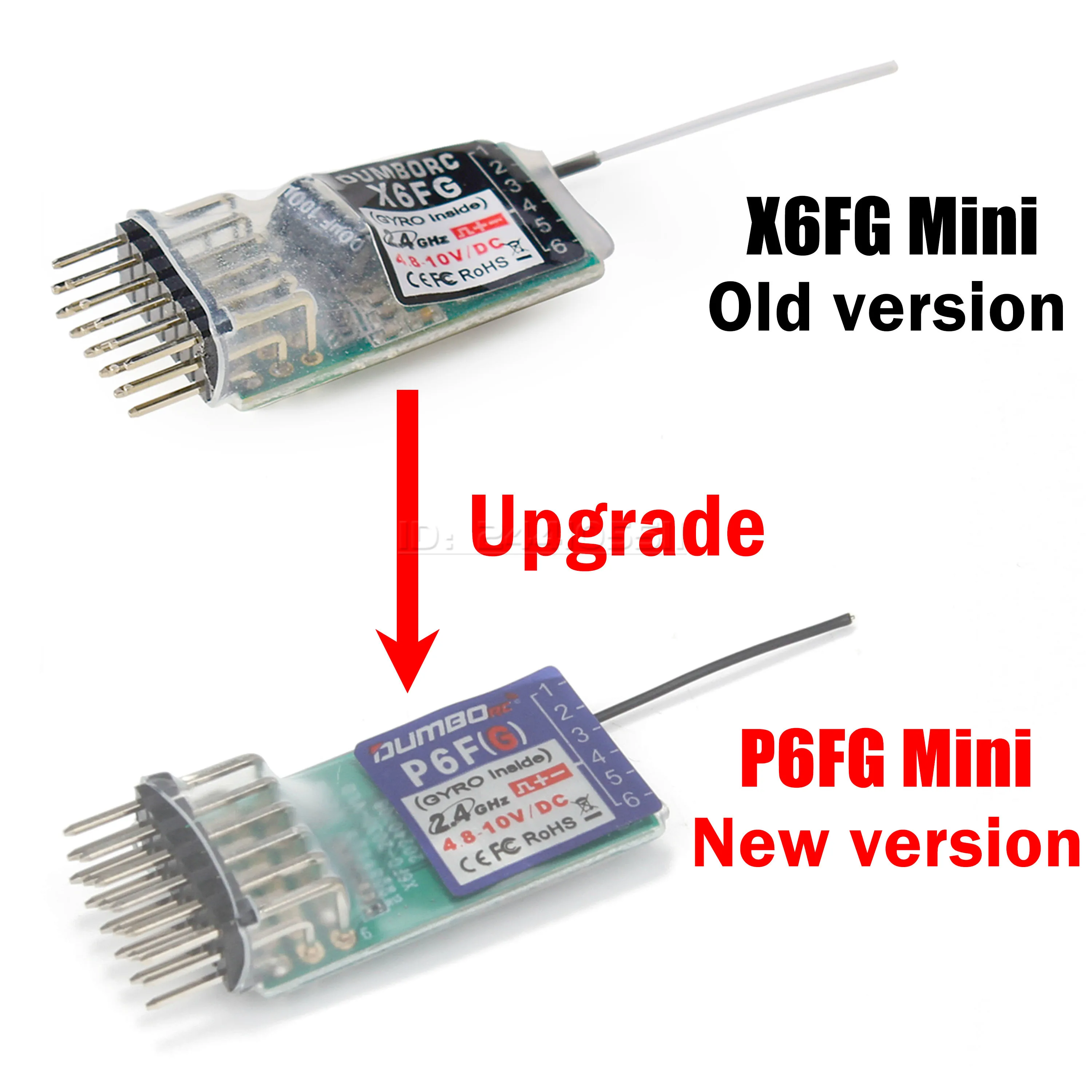 DUMBORC P6FG 미니 수신기 4.8-10V 6채널 2.4G 자이로 RX X4 X6 DDF-350 X6PM-350 송신기 리모컨 RC 자동차 보트 탱크 장난감