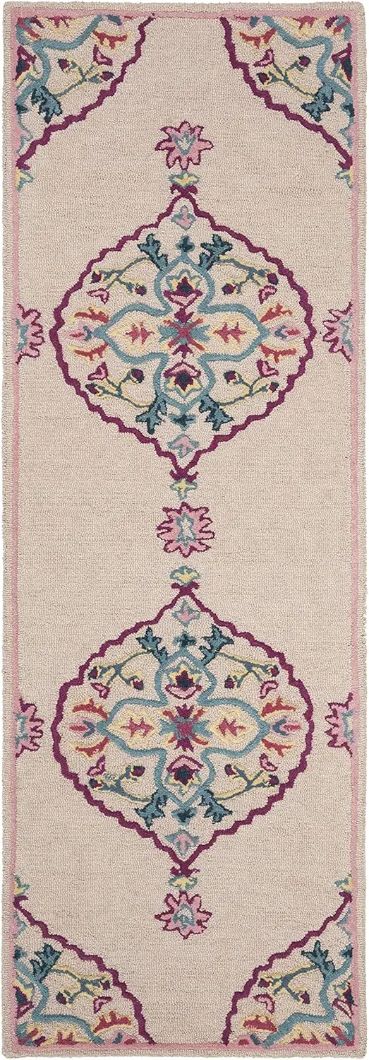 

Safavieh Bellagio Collection Runner Rug - 2'3"" X 9', Light Pink & Multi, Handmade Medallion Wool, Ideal For High Traffic Areas