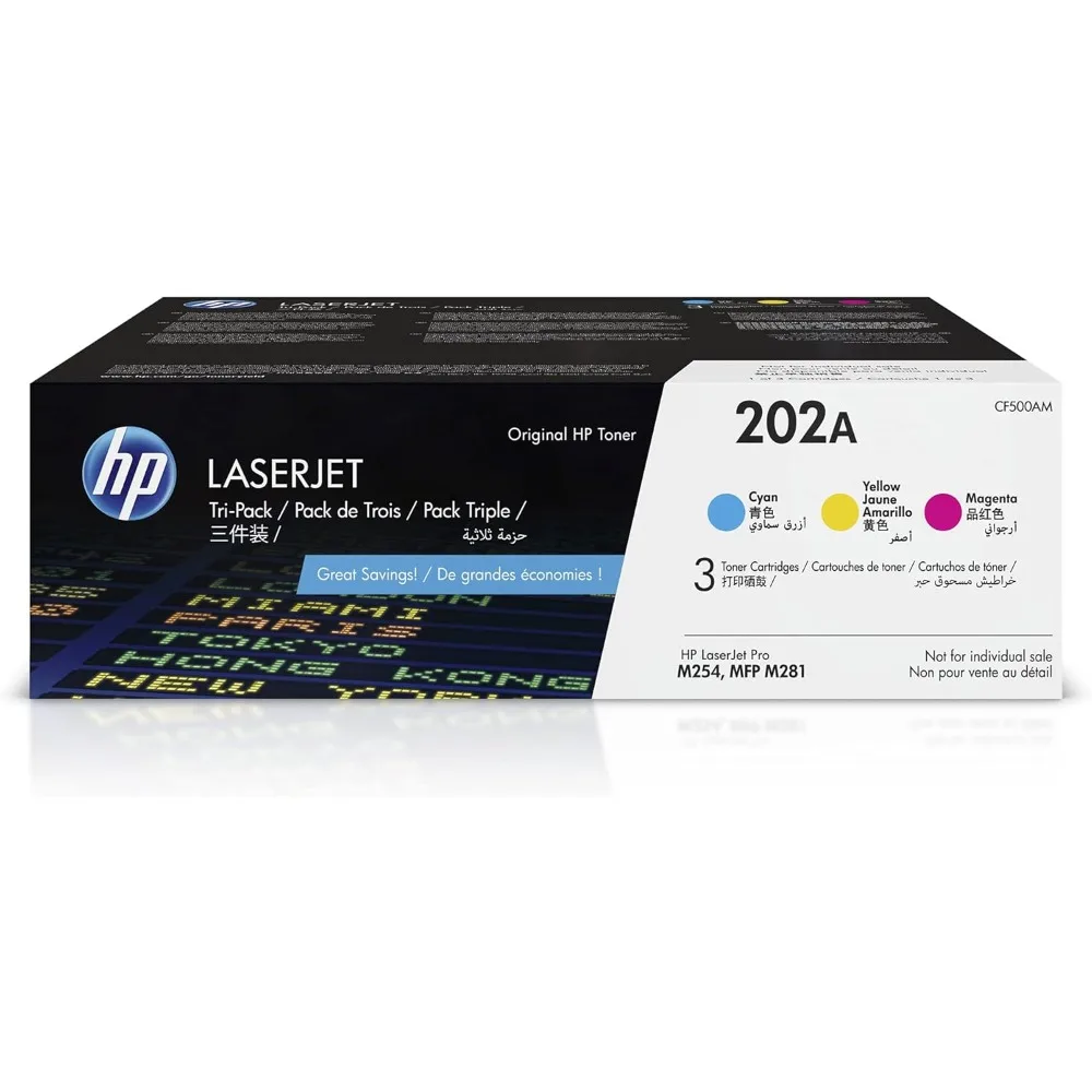 

202A Cyan, Magenta, Yellow Toner Cartridges (3 Pack) | Works with Color LaserJet Pro M254,Color LaserJet Pro MFP M281 Series