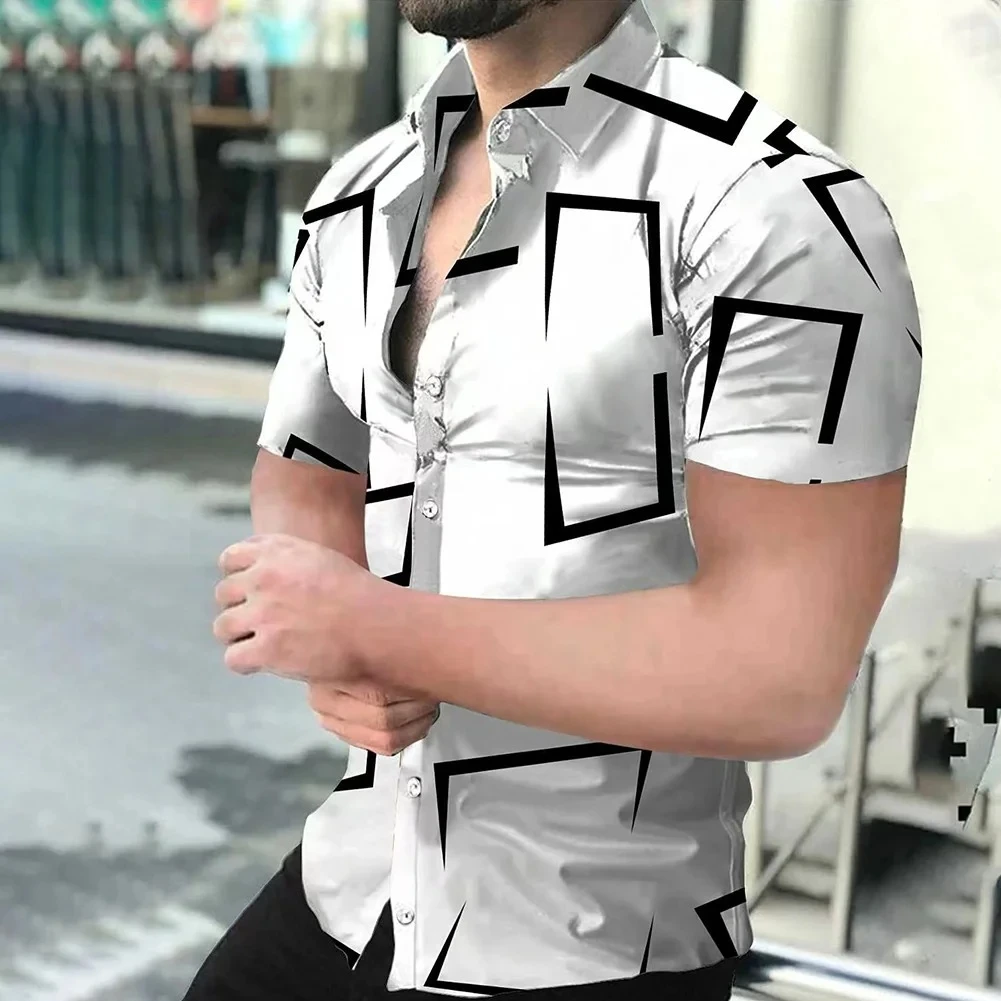 2024 New High Quality Hawaiian Simple Print 3D Printing Men\'s Shirts Fashion Button Short Sleeve Flip Collar Street Clothing