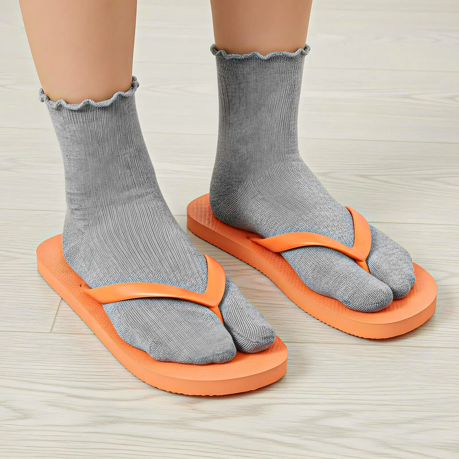 Japanische Baumwoll-Zehensocken mit Rüschenrand für Damen, Einfarbige Zwei-Zehen-Socken, Harajuku Hochelastische Unisex Tabi-Socken – Detail 2