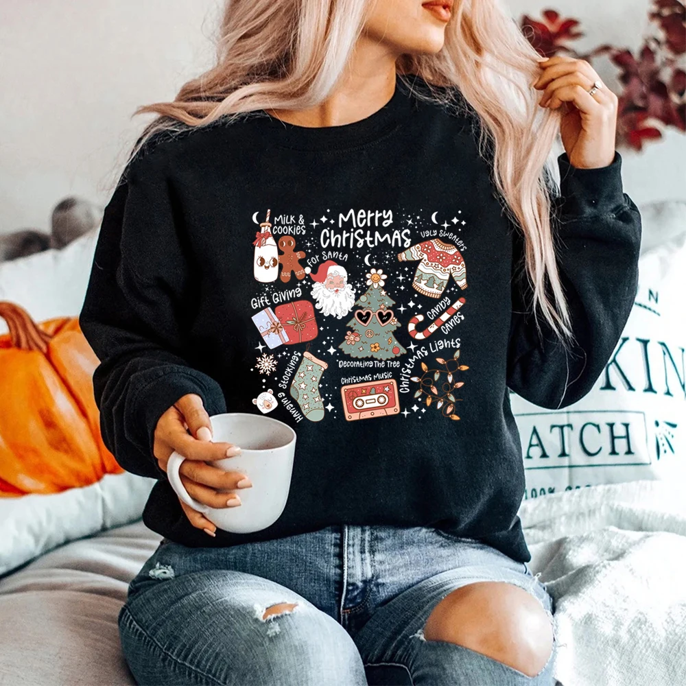 Retro Christmas Sweatshirt Aesthetic Santa Claus Shirt Christmas Hoodies Christmas Vibes Winter Clothes Milk Cookie for Santa