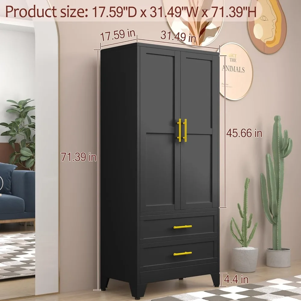 Metal Pantry Cabinet with 2 Doors & 2 Drawers, Tall Kitchen Storage Cabinets with 2 Adjustable Shelves, Versatile Storage