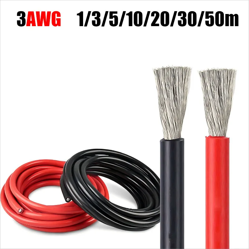 

Термостойкий электрический провод 3 AWG, мягкий силиконовый кабель питания для грузовика, прицепа, автомобиля, солнечной батареи, генератор, инвертор, лодка
