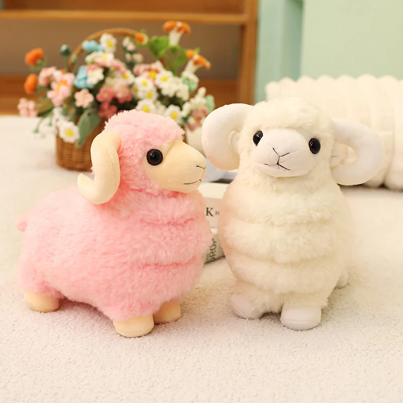 Muñeco de peluche de cordero bonito de 25cm, juguete de peluche amarillo, blanco, rosa, pastizales, oveja, peluche de pie, rosa, amarillo, blanco, regalo de cumpleaños