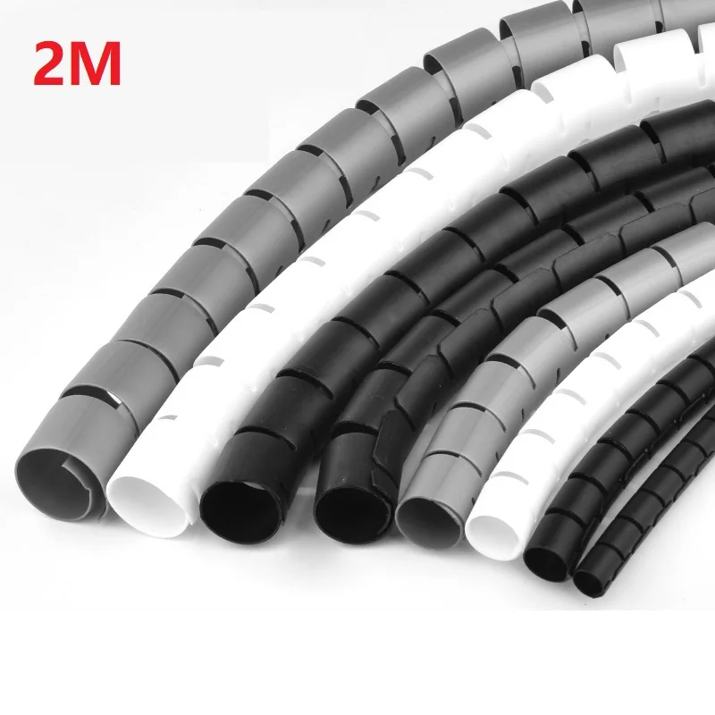 2M 16mm Flexible Spiral Cable Wire Protector Cable Organizer Computer Cord Protective Tube Clip Organizer Management Tools