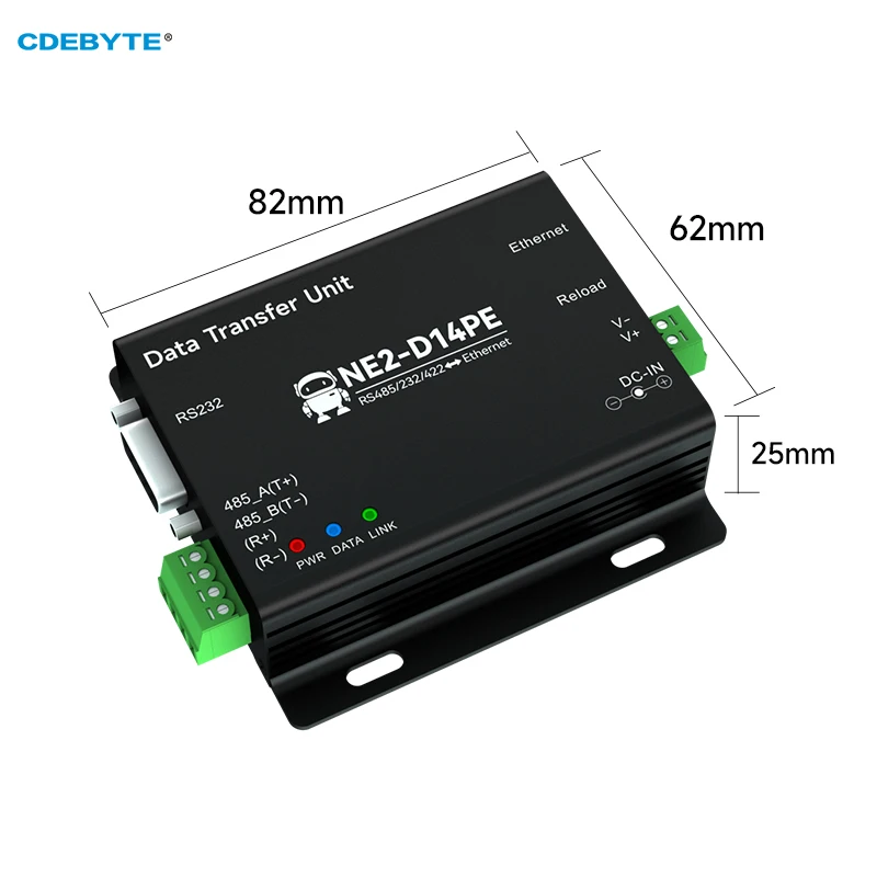 RS485/RS232/RS422 to Ethernet Serial Server Modbus Gateway POE Power Supply MQTT CDEBYTE NE2-D14PE Power and Signal Isolation