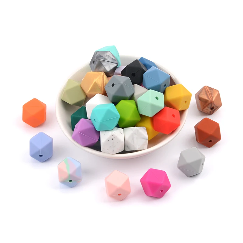 LOFCA 15pcs 17mm Hexagon Silicone Beads for DIY Teething Necklace Pendant Silicone Teething Beads Food Grade Teething Beads