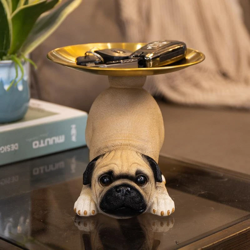 Cute Pug Dog Ornaments Resin Crafts Decorative Pug Dog Statue Versatile Pug Dog Widget Plate Living Room Hallway Home Decoration