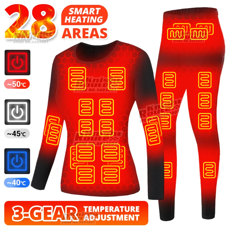 

28 Area Heated Underwear For Men Women Heated Jacket Heating Underwear Thermal Clothing Vest Fishing Long Johns Winter Warm Suit