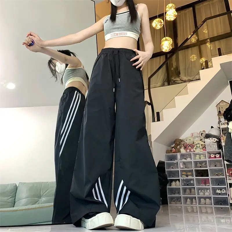 QWEEK Y2k Vintage Striped Baggy Pants High Waist Harajuku Patchwork Wide Leg pants Hip Hop Streetwear Oversize Track Sweatpants