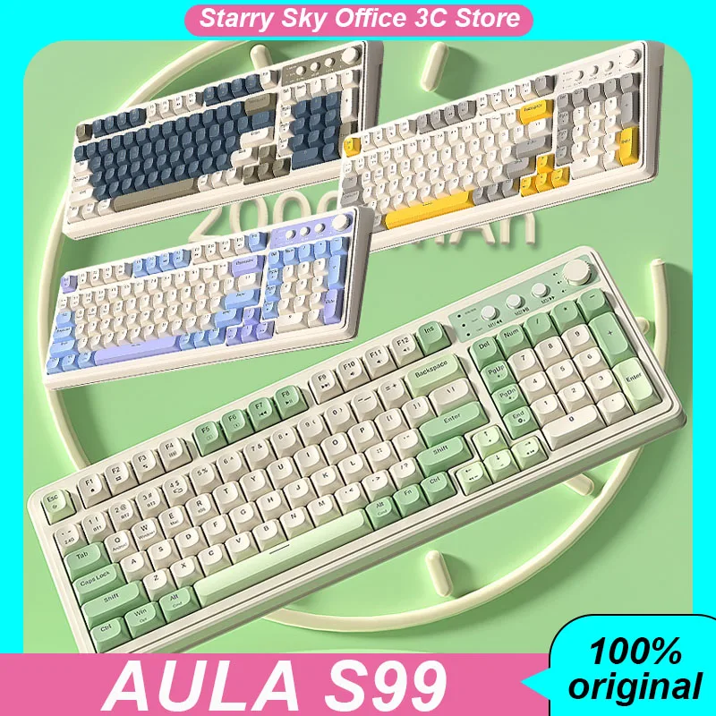 

Aula S99 Membrane Keyboard Wireless Bluetooth 3mode Knob Office typing mute 99keys ABS keycaps RGB Gamer Keyboards pc accessory