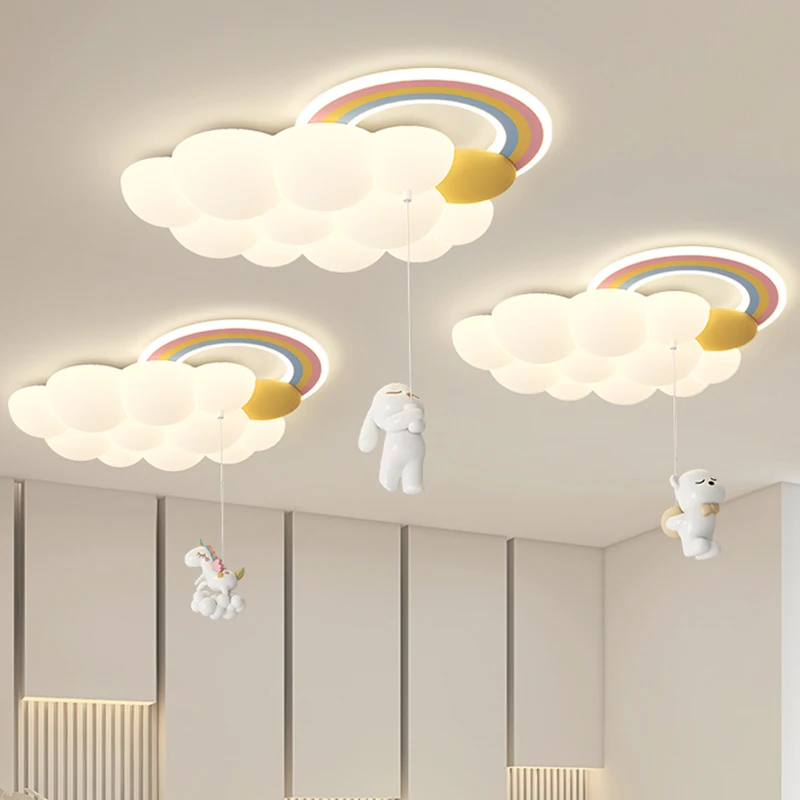 Cartoon Cloud Rainbow Ceiling Light  Bear Horse Rabbit Bedroom Ceiling Lamps Eye Care Baby Children\'s Room Chandelier Lighting