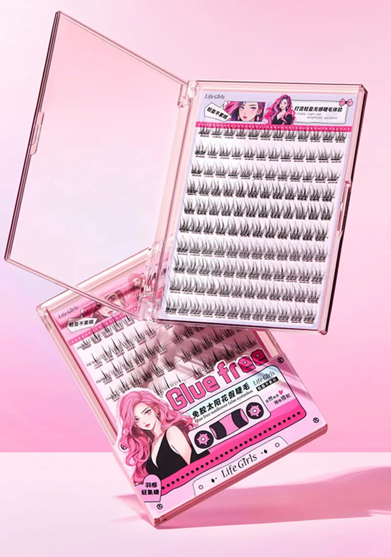 Self-Adhesive False Eyelashes Sunflower Fishtail Style - No Glue Needed Natural Look Lashes Reusable Daily Wear DIY Anime Eyes