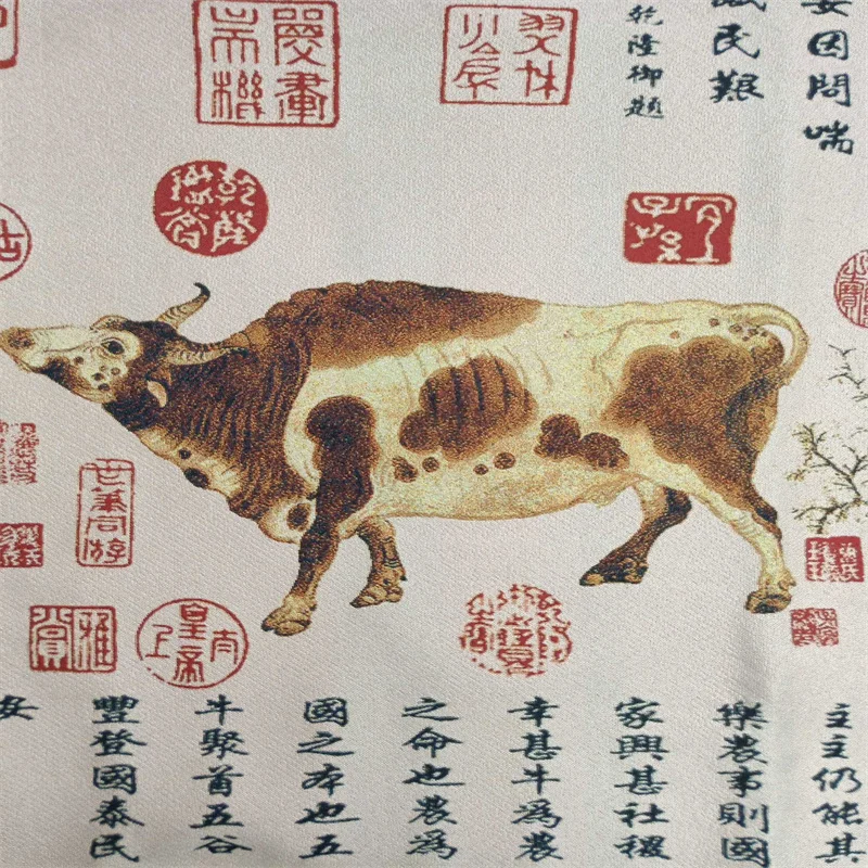 Chinese Old Color wall painting Five Bulls Diagram Pattern Embroidery Painting - Decorative Artwork for Home Decor
