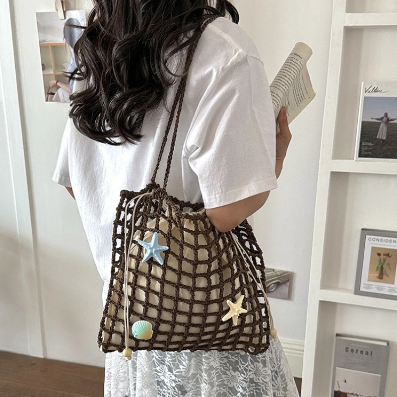 

Women's Boho Hollow-Out Handmade Crochet Underarm Shoulder Bag Large Capacity Beach Summer Vacation