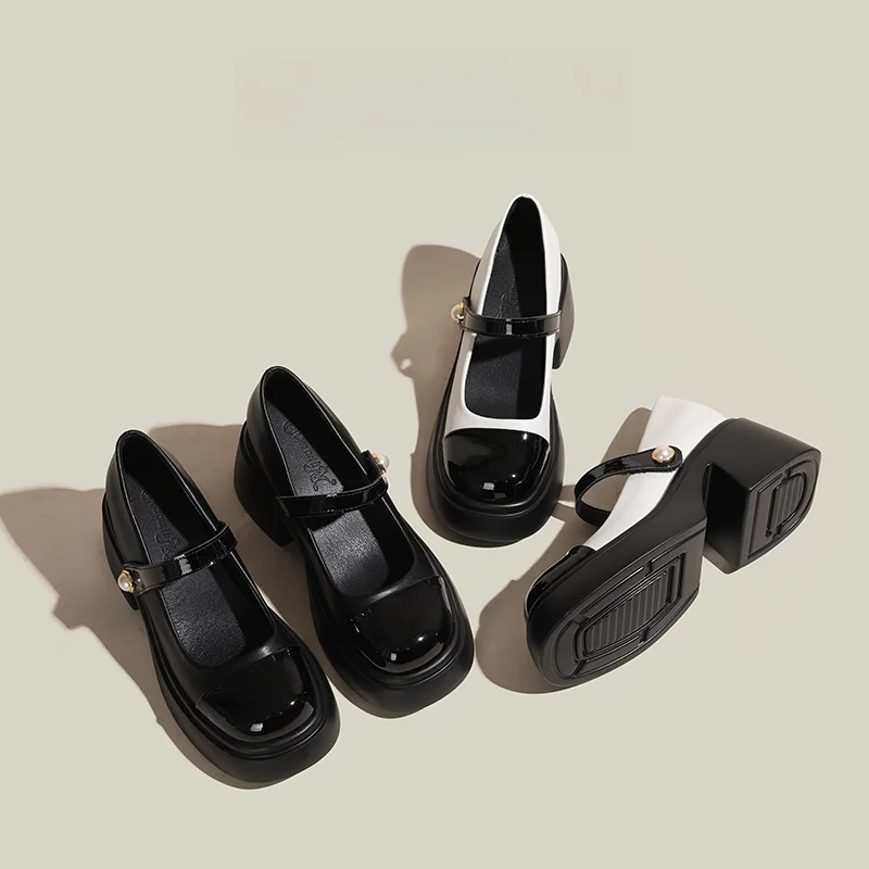 

Весна-лето 2024, женские кожаные туфли Mary Jane Thi Heel oes на массивном высоком каблуке Single oes Small Fraanc...