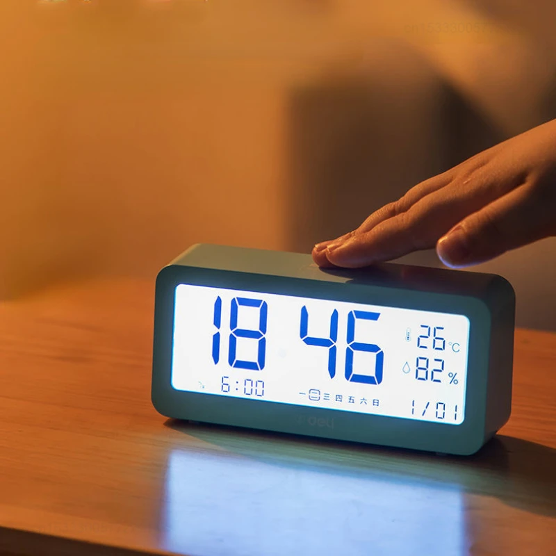 Xiaomi Deli Alarm Clock Durable Household Alarm Clock Digital Clock Night Light Design Desktop Clocks Small Desktop Thermometer