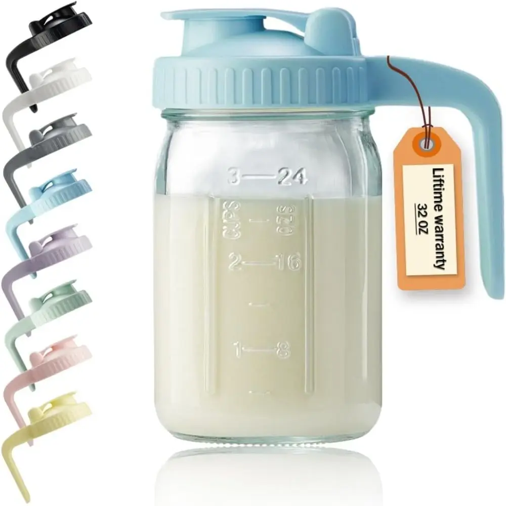 Gift 32oz Glass Cup Large Capacity Car Mounted Glasses Tumbler Leak-proof with Handle and Lid Juice Milk Bottle for Cold Brew