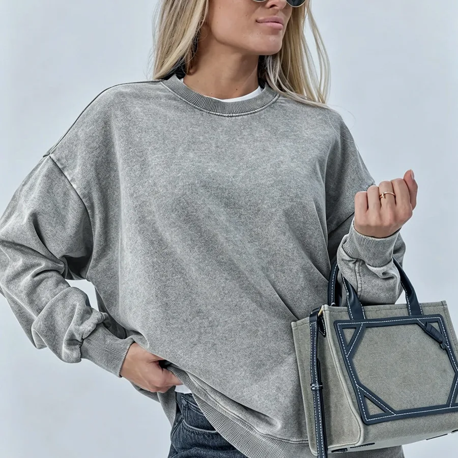 Autumn Loose O-Neck Oversized Sweatshirt for Women Long-Sleeved T-Shirt Clothing Y2k Casual Vintage Long Sleeve Hoody