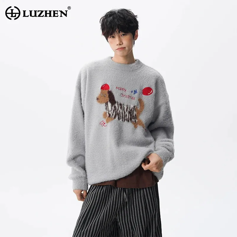 Luzhen moda bonito dos desenhos animados padrão de alta qualidade lã malha pulôver masculino original 2025 inverno elegante bonito camisola jy4415