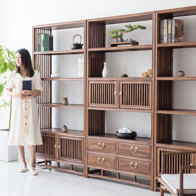 

New Chinese black walnut bogu shelf Chinese old jade bookshelf light luxury