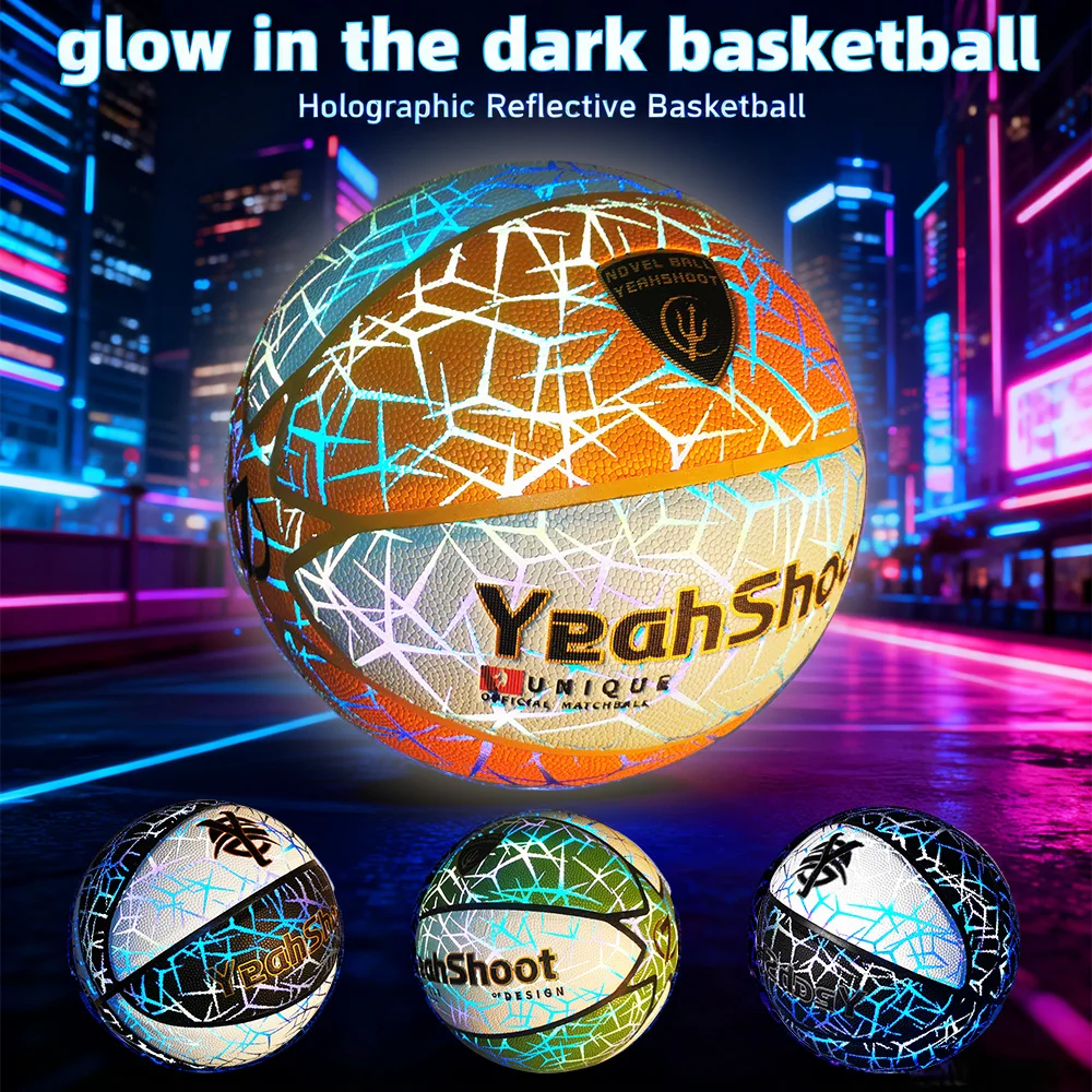 

7-Inch Holographic Glow Basketball - Reflective PU Basketball for Outdoor Training & Night Games A Great Gift for Enthusiasts