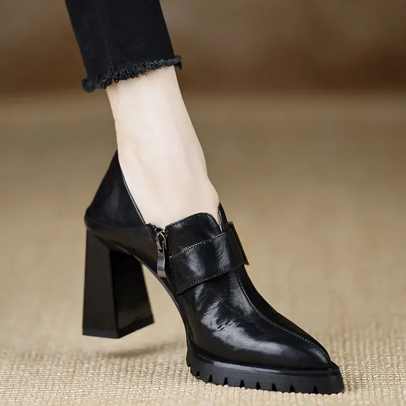 2024 New Soft Leather Women Ankle Boots Platform Short Booties Winter Botas Warm Shoes Round Toe Back Zip Black Brown