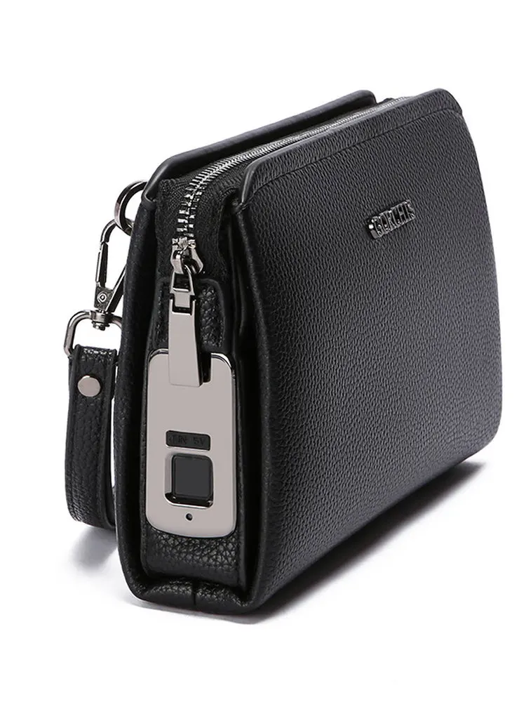 

High Capaci Men's Clutch Bag with Fingerprint And Password Lo Anti-Theft Busin Leather Handbag Sli Durable Wallet