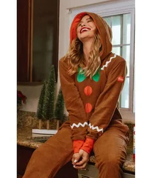 Unisex Family Adult Gingerbread Cozy Jumpsuit Christmas Kids Toddler Cute Gingerbread Cookie Costume Christmas Gifts Pajamas