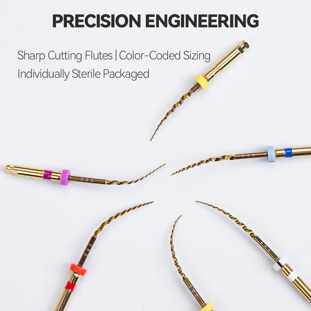 Tandheelkundige Endo-vijlen Warmtegeactiveerde Gouden NITI Flexibele fabrieksprijs Tandheelkundige vijlen Roterende wortelkanaalvijlen Tandheelkundehulpmiddel