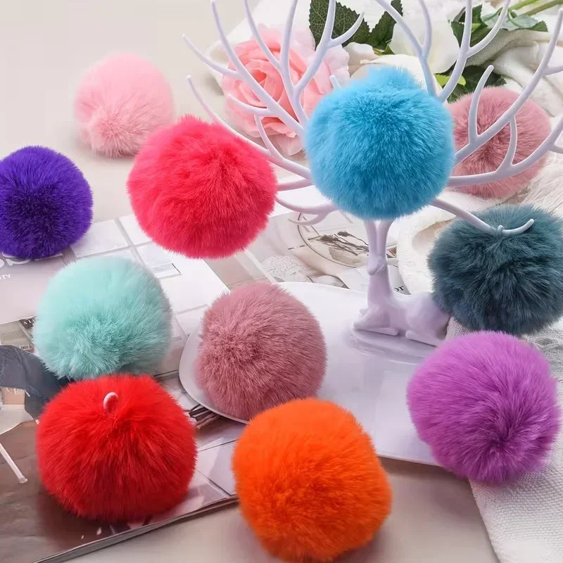 Top Quality  Big Faux Fur Pompom Soft Fluffy Solid Color for Women  Handbag Phone Pendant Decorative Accessory