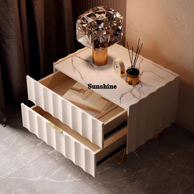 Console Cabinets Bedside Table Smart Storage White Bedroom Corner Low Nightstand Decor Comfortable Mesa De Noche Home Furniture