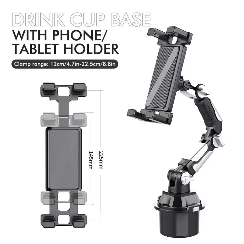 Car Cup Holder Tablet & Phone Mount, Universal Stand with Adjustable Long Arm for iPad Pro Air Mini, Samsung Galaxy Tab, Kindle 6