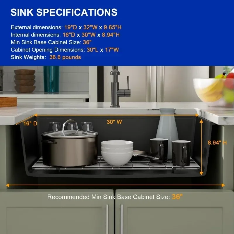 Granite Composite Kitchen Sink Workstation Undermount Single Bowl Large Kitchen Sink