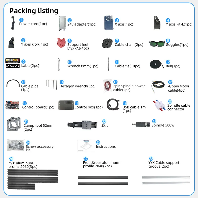 CARVE-DIY Grote CNC Router Machinegebied 1000x2000mm GRBL Controle 500W Spindel CNC Freesmachine PCB PVC Acryl Cutter