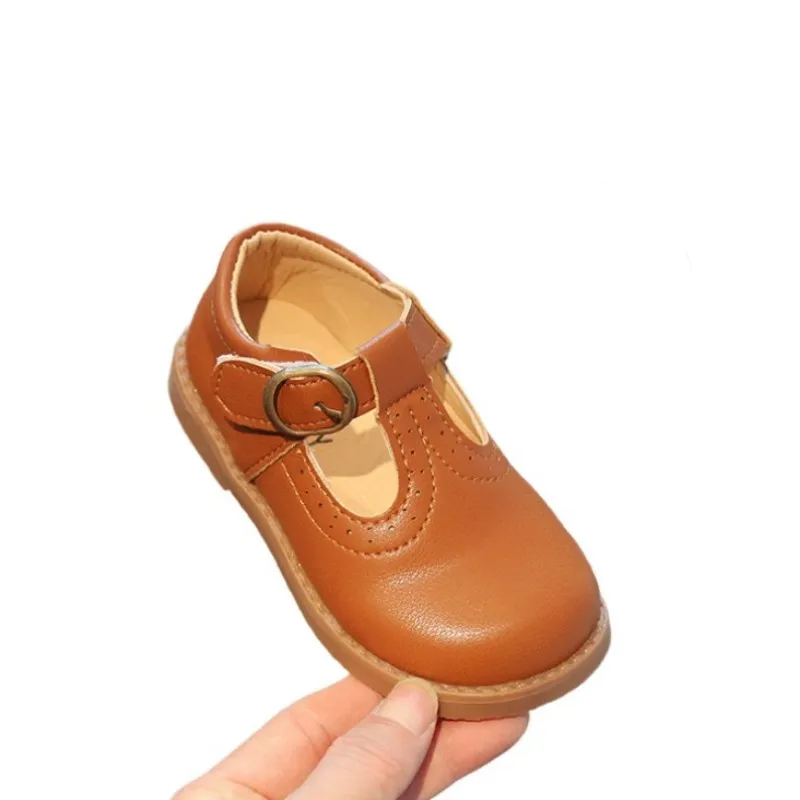 

Size 21-30 2026 Spring Autumn Baby Girl Leather Shoes Solid Color Soft Sole Princess Shoes Children's Casual Single Shoes