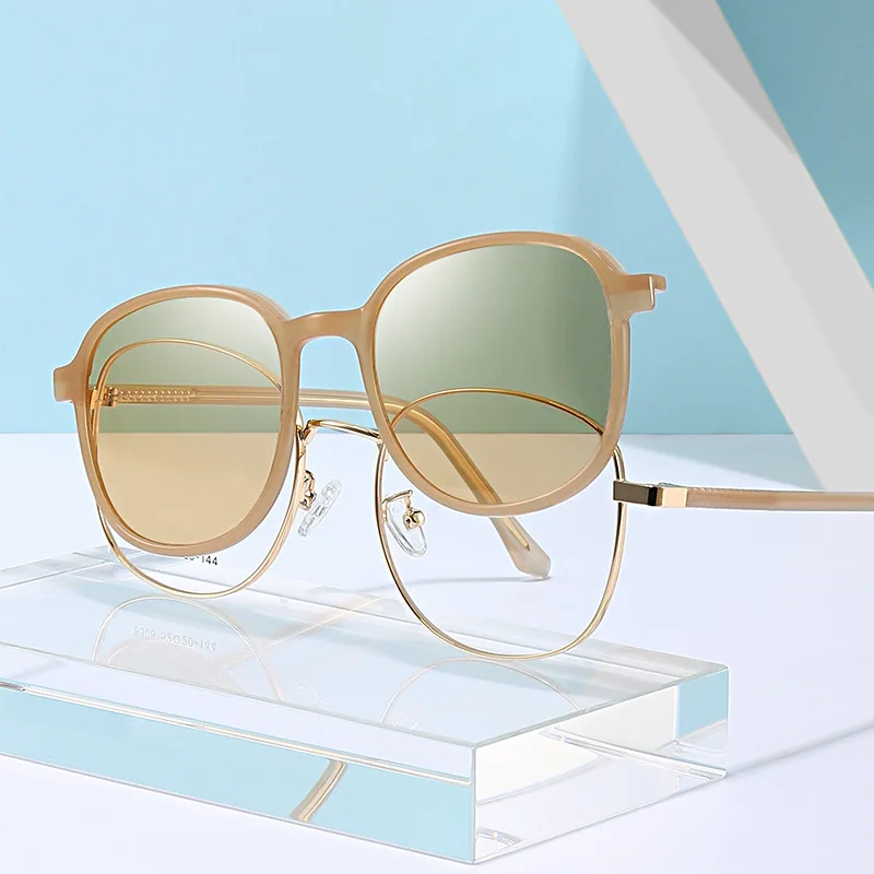 KANDREA 2 in 1 Alloy Fashion Square Magnet Polarized Sunglasses Women Men Eyewear Optical Magnetic Prescription Glasses 8308